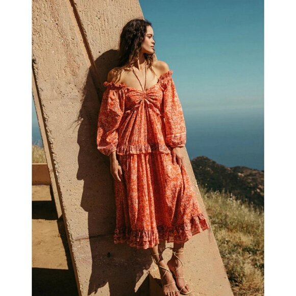 💕CLEOBELLA💕 Celia Midi Dress ~ Fan Block Print Small S NWOT - Picture 1 of 16